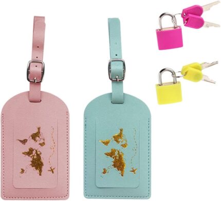 2 Pack Premium Name Tags for Luggage Leather Luggage Travel Bag Tags 2PCS Suitcase Locks with Keys 23mm Coloured Luggage Locks for Suitcases Luggage Gym Locker Bag Rucksack Cabinets School