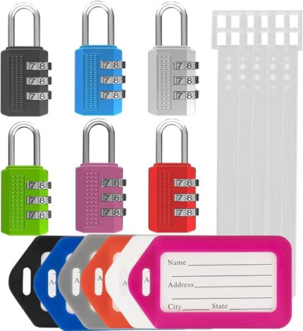 6 Pack Color Mixed Luggage Lock+6 Pack Travel Tags,Travel Lock for Luggage, Suitcase, Carry On, Backpack, Laptop Bag.