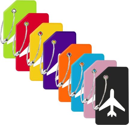 8 Pack Silicone Luggage Tag for Suitcases with Stainless Loop, TSA Approved, Privacy Protection Travel Essentials Bag Tags by Gostwo, Mixed Color