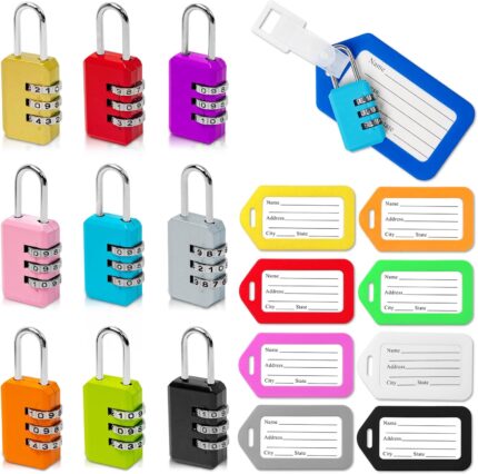 9 Pack Luggage Lock and 9 Luggage Tags, Colorful Travel Lock for Luggage, Suitcase, Carry On, Backpack, Laptop Bag. (Colorful)