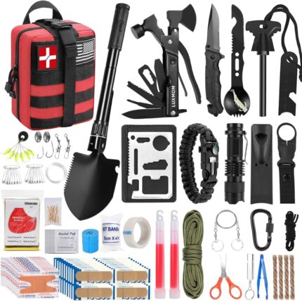 LUXMOM Survival Kit and First Aid Kit, 142Pcs Professional Survival Gear and Equipment with Molle Pouch, for Men Camping Outdoor Adventure/Gifts for Men Dad Christmas