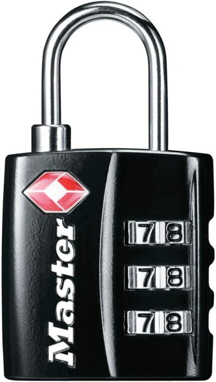 Master Lock Black TSA-Approved Luggage Lock with Wide Lock Body and Thin, Durable Steel Shackle, Zipper Lock for Backpacks, Luggage, 4680DBLK
