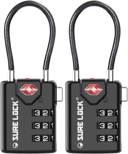 SURE LOCK TSA Compatible Travel Luggage Locks, Inspection Indicator, Easy Read Dials - 2 pack