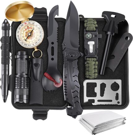 Survival Kits, Gifts for Christmas Men Dad Husband Him, 13 in 1 Survival Gear and Equipment Tactical Tools for Camping Hiking Hunting Outdoor Adventure, Cool Birthday Idea