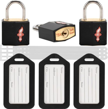 TSA Approved Luggage Locks 3 Pack with Luggage Tags | 6 Keys, Black Travel Lock Bundle – Solid Brass Core & Rubber Armor Padlocks for Suitcases, Backpacks (TSA Certified)