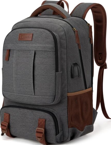 Tzowla Canvas Laptop Backpack,Bag for Men Women,Travel Work Rucksack Fits 15.6 Inch Laptop, Bookbag with USB Charging Port-Dark Grey