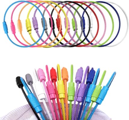 12 Pack Metal Luggage Tag Loops Holder Women 6" Wire Keychain Cable Key Chain Rings for Crafts Keyrings Bag Tassels Jewelry Making (12 Assorted Color, 1.5mm)