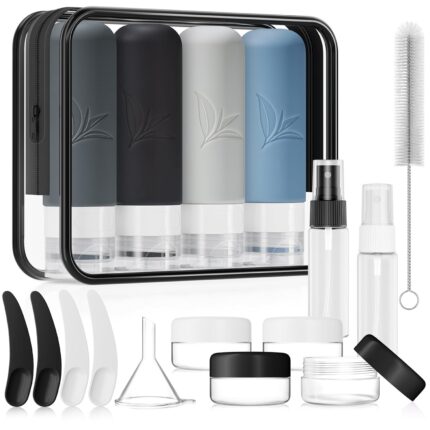 18 Pcs Silicone Bottles Set, Leak-Proof Design, Travel Size, TSA Approved for Toiletries, Portable Containers and Best Gifts for Women (BPA Free)