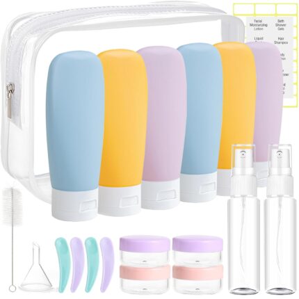 20 Pack Travel Bottles Set for Toiletries TSA Approved, Leak Proof Travel Size Containers Kit Portable Refillable Travel Accessories for Shampoo Conditioner Lotion Liquids (Multi-color)