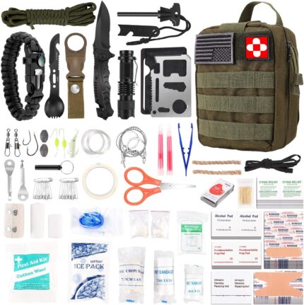 216 Pcs Survival First Aid Kits, Professional Survival Gear Equipment Tools First Aid Supplies kit for SOS Emergency Hiking Hunting Disaster Camping Adventures