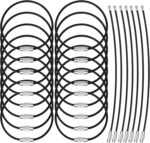 25 Pack Wire Keychain Cable 2mm 6.3 Inches Nylon Coated Stainless Steel Screw Lock Key Ring Loop for Hanging Luggage Tags or ID Tags,Black