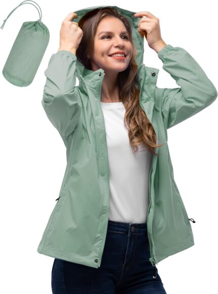 33,000ft Women's Rain Jacket Waterproof Lightweight Packable Raincoat with Hood for Golf Hiking Travel Windbreaker