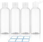 4 Pack 3.4 Oz (100ml) TSA Approved Travel Bottles for Toiletries, Leak Proof Plastic Travel Essentials Accessories with Labels