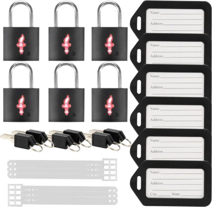 6 Pack Black TSA Luggage Locks with Key+6 Pack Travel tag, Luggage Lock TSA Approved for Backpacks, Bags and Luggage, 6 Pack Black Lock+6 Pack tag