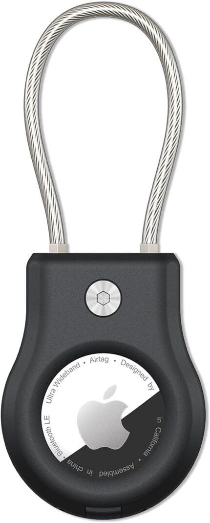 Airtag Keychain Holder with Wire Cable, Secure Lock Airtag Holder,360°Protective Air Tag Case Holder for Key Chain，Key Ring,Car Keys，Luggage Compatible Apple Air tag