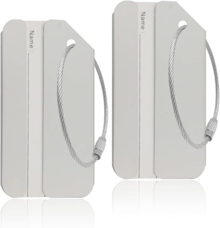 Aluminum Luggage Tags, Luggage Tag Holders for Travel Luggage Baggage Identifier by Ovener (2Pack Silver)