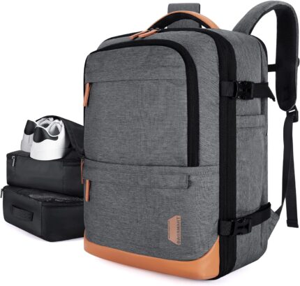 BAGSMART Compression Travel Backpack, Expandable Carry On Backpack with Packing Cubes, Water Resistant Weekender Backpack Fits 17 Inch laptop, Luggage Daypack with Shoe Bag, Grey