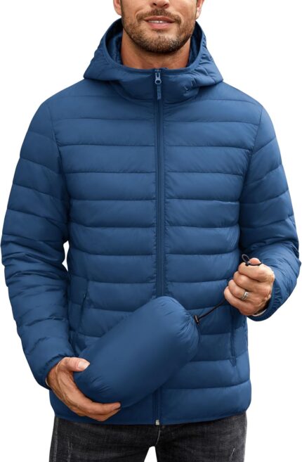 COOFANDY Mens Packable Puffer Jacket Lightweight Hooded Insulated Winter Coat Windproof Zipper Down Jacket