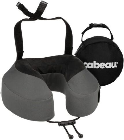 Cabeau Airplane Travel Pillow for Long Flights - Evolution S3 - Supportive Memory Foam with Seat Straps to Secure Your Head and Neck and Provides 360° Support (Steel Grey)