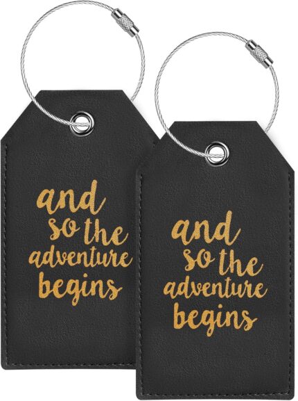 Casmonal Luggage Tags with Full Back Privacy Cover w/Steel Loops (Black 02 pcs Set)