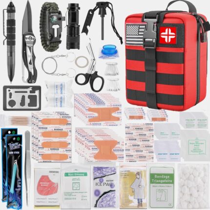 Emergency First Aid Kit - 282 Piece Premium Survival Gear Essentials Supplies for Car, Trucks, Hiking, Travel, Camping, Boating and Adventures, Waterproof Compact Molle Pouch Survival Kit