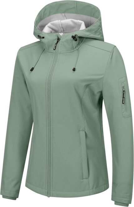 Outdoor Ventures Women's Softshell Jacket with Hood Fleece Lined Warm Lightweight Waterproof Insulated Windbreaker