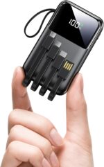 Portable Charger with Built in Cable, 15000mAh Power Bank, 22.5W Fast Charging, 6 Outputs, Slim Travel Essential Battery Pack with LED Display, Compatible with iPhone 16/15/14/13, Samsung, iPad, etc