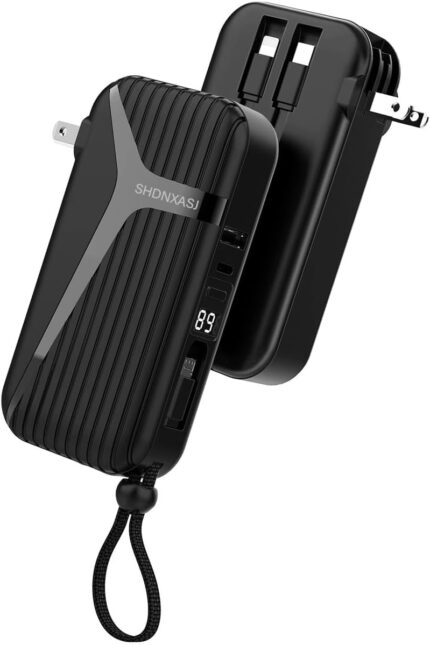 Portable Charger with Built in Cable and AC Wall Plug,10000 mAh External Battery Power Bank, LED Display 4 Outputs 2 Inputs, Travel Phone Charger Battery Pack for iPhone 16 15 14 13 Samsung iPad