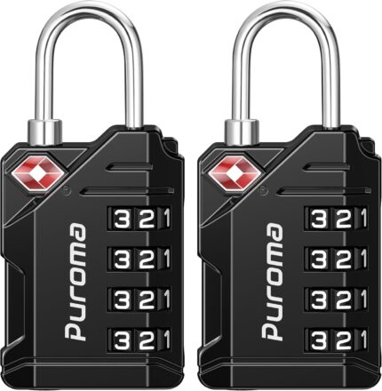 Puroma TSA Approved Travel Luggage Locks, 2 Pack Black 4 Digit Resettable Combination Code Lock with Zinc Alloy Body for Suitcase, Backpack, Laptop Bag, Gym Locker, Toolbox