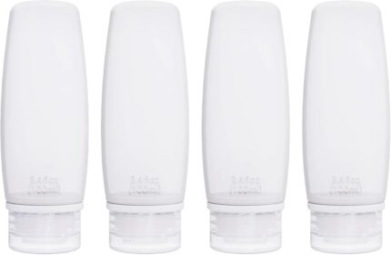 Silicone Travel Bottles for Toiletries TSA Approved Travel Size Containers Set 4 Pack Portable Leak Proof Refillable Cosmetic Squeeze Bottles Shampoo Hair Conditioner Body Lotion Bath Shower Gel