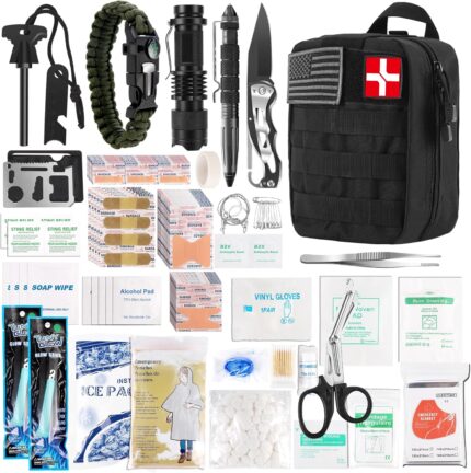 Survival First Aid Kit, Molle Medical Pouch 288PCS Outdoor Emergency Survival Gear and Equipment for Hiking Camping Hunting Car Boat Home Travel and Adventures, Gift for Him Men (Black)