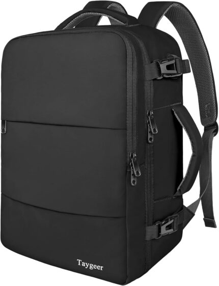 Taygeer Travel Laptop Backpack for Men Women, Airplane Approved Travel Backpack Suitcase with Usb Charging Port, Lightweight College 35l Luggage Bag 15.6inch Laptop Mochila Gifts for Business,Black