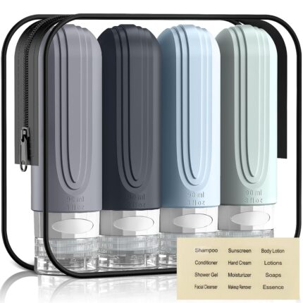 Travel Bottles for Toiletries, 3oz TSA Approved Travel Size Toiletries, Silicone Leak-Proof Refillable Containers, Squeezable Liquid Essentials Bottles W/Clear Bag（GRAY）