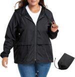 Zando Plus Size Rain Jacket Womens Waterproof with Hood Windbreaker Travel Rain Coat for Women Lightweight Packable Raincoat