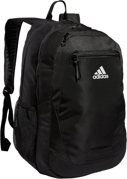 adidas Foundation Backpack for Laptop, Book Sleeve, Large Durable Athletic Gym Bag, Black/White, One Size