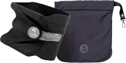 trtl Travel and Airplane Pillow - Real Sleeping Experience on Long Flights - Neck and Shoulder Support - Super-Soft, Lightweight, Easy-to-Carry, and Machine-Washable Flight Pillow - Black