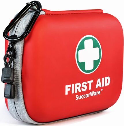 150 Pieces Mini First Aid Kit - Small Medical Kit with Hard Shell - Emergency First Aid Kit for Car, Travel, Home, Outdoor, Office, Camping, Hiking (Red)