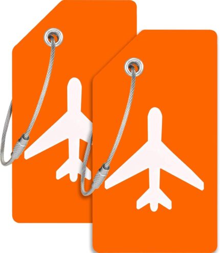 2 Pack Silicone Luggage Tag for Suitcases with Stainless Loop with Name ID Card Perfect to Quickly Spot Baggage Handbag Luggage Travel Suitcase (Orange)