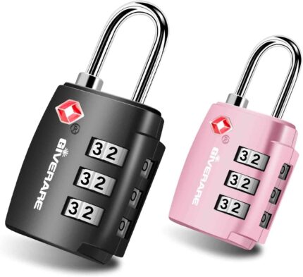 2 Pack TSA Approved Travel Luggage Locks, Combination Lock Alloy Body, Keyless 3-Digit Padlocks, Travel Sentry Accepted Compatible Padlock for Gym Locker, Golf Bag Case, Backpack, Black-by GIVERARE