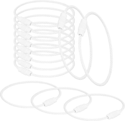 20 Pack Stainless Steel Key Rings Large Key Ring 6 Inch Wire Keychain Cable Keyring Hoop with Screw Lock for Luggage Tag Loops, Keyrings, Key Chains, Tag Keepers, White