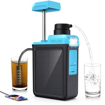 3-in-1 Solar Electric Water Filter with Hand Pump - Camping Water Filtration System Survival, Portable Water Purifier with Emergency Light, Survival Kit for Hiking Travel Backpacking Hunting