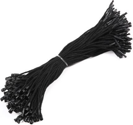 500 Pcs 7.7 Inch Black Thick Cotton Hang Tag String Fasteners Lock Tightly for Clothing, Shoes, Luggage Labels, Gift Tags, Price Tags & DIY Accessories