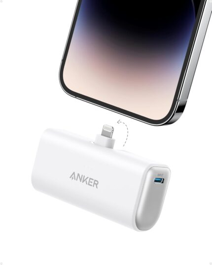 ANKER Nano Portable Charger for iPhone, with Built-in MFi Certified Lightning Connector, Power Bank 5,000mAh 12W, Compatible with iPhone 14/13/12 Series (White)