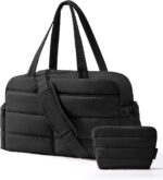 BAGSMART Gym Bag for Women with Toiletry Pouch, Lightweight Weekender Bags for Women with Wet Pocket, 31L Quilted Travel Duffle Carry On Bag, Weekender Overnight Bag for Travel,Water Resistant,Black