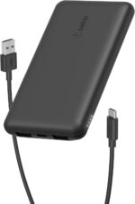 Belkin Portable Charger, USB C Power Bank 10000 mAh w/ 2xUSB-A Ports, 15W w/ Type-C to Type-A Cable for iPhone 16, 16 Plus, 16e, Samsung Galaxy S25, Nintendo Switch 2, & More - Black