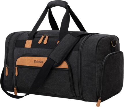 Canvas Duffle Bag for Travel 50L Expandable Travel Duffel Bags for Men Women Weekender Overnight Bag with Shoes Compartment - Dark Grey