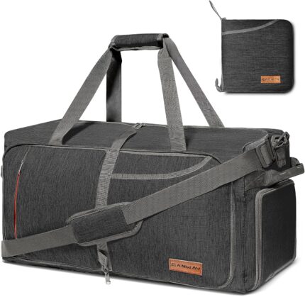 Canway 65L Travel Duffel Bag, Foldable Weekender Bag with Shoes Compartment for Men Women Water-proof & Tear Resistant (Panther Black, 65L)