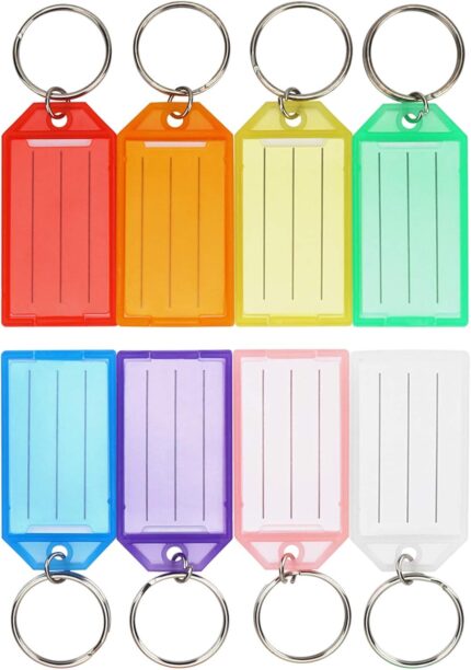 Cuttte 16 Pack Plastic Key Tags, Key Labels with Ring and Label Window, 8 Colors