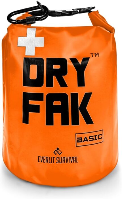 EVERLIT 290 Pc Waterproof First Aid Kit Dry FAK Medical Kit Emergency Survival Kit for Boat, Backpacking, Hiking, Fishing, Travel, Kayaking (Orange) (Orange)