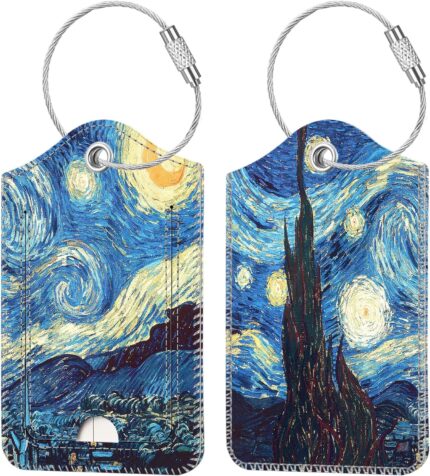 Fintie Luggage Tags, Privacy Cover ID Label with Stainless Steel Loop and Address Card for Travel Bag Suitcase - Starry Night (2 Piece)